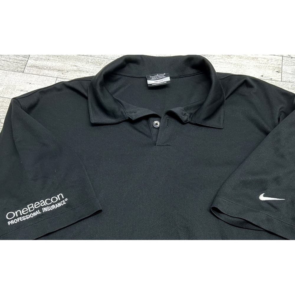 Nike Dri Fit OneBeacon Insurance Golf Black Shirt Size LARGE Short Sleeve‎